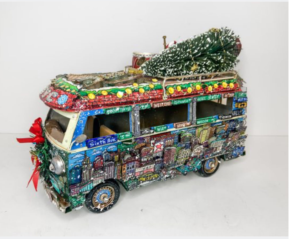 Holiday Bus Hand Painted 3D Metal Sculpture