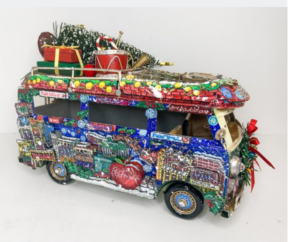 Holiday Bus Hand Painted 3D Metal Sculpture