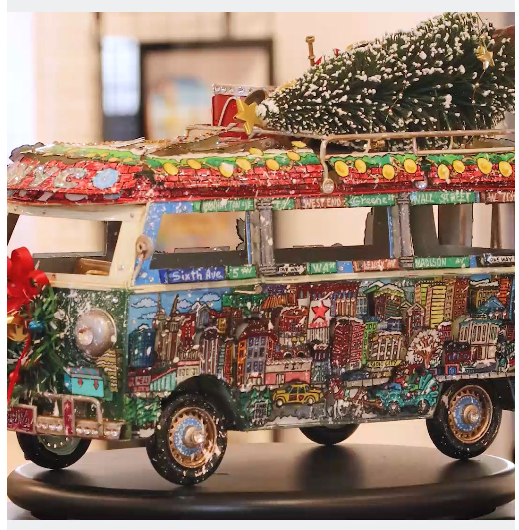 Holiday Bus Hand Painted 3D Metal Sculpture