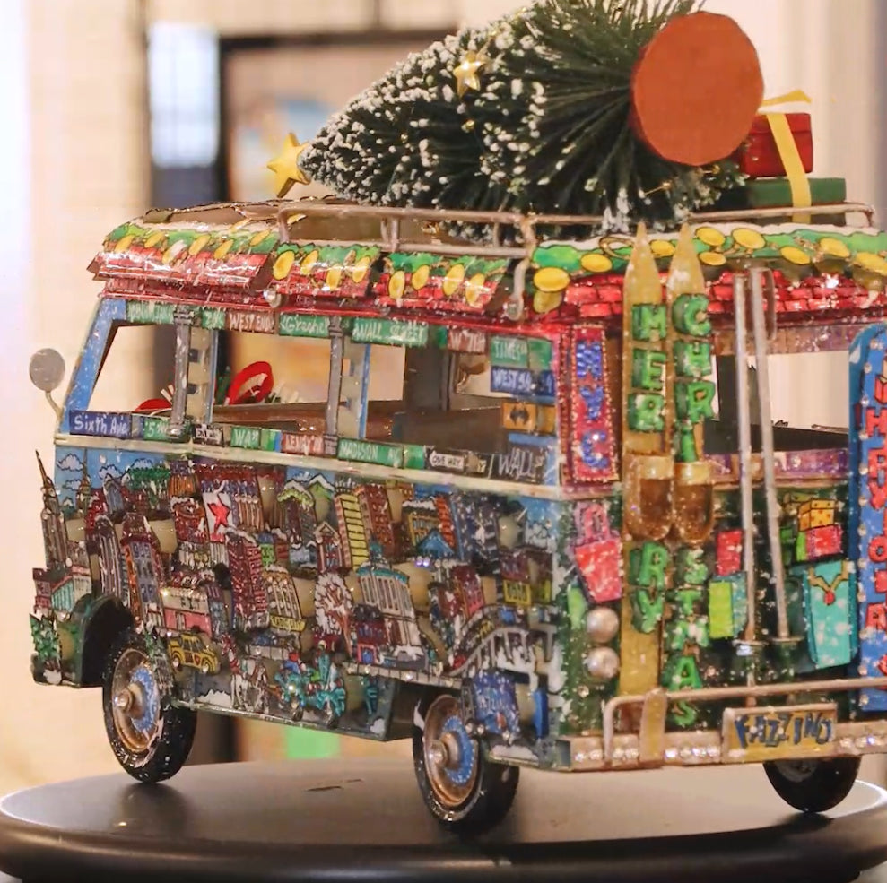 Holiday Bus Hand Painted 3D Metal Sculpture